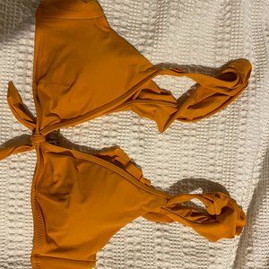Mango colored ruffled strap bikini top